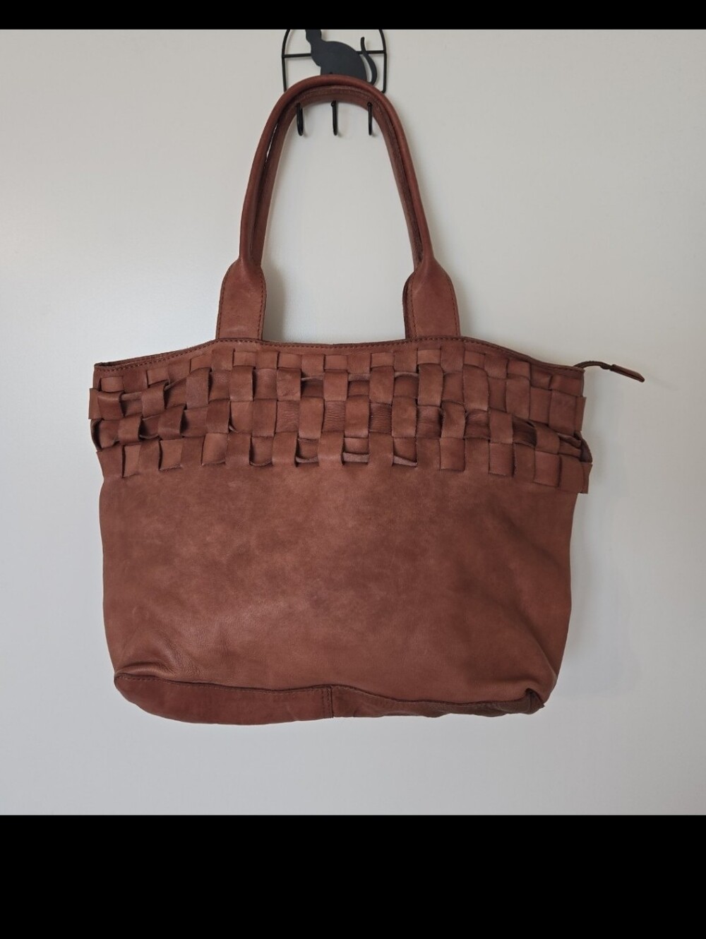 Woven Detail Brown Tote Bag